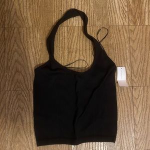 nwt American eagle ribbed black seamless halter crop top